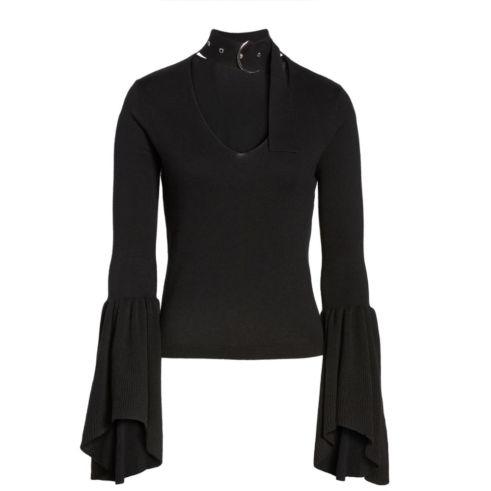 Leith Black Buckled Choker Bell Sleeve Sweater XS - Picture 4 of 6